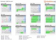 Kalender 1980 mit Ferien und Feiertagen Rennes