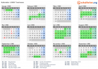 Kalender 1980 mit Ferien und Feiertagen Toulouse