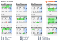Kalender 1981 mit Ferien und Feiertagen Bayern