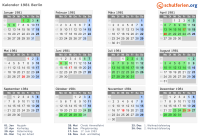 Kalender 1981 mit Ferien und Feiertagen Berlin