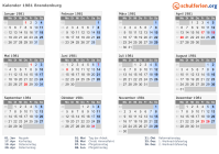 Kalender 1981 mit Ferien und Feiertagen Brandenburg