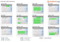 Kalender 1981 mit Ferien und Feiertagen Hamburg