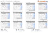 Kalender 1981 mit Ferien und Feiertagen Mecklenburg-Vorpommern