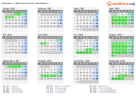 Kalender 1981 mit Ferien und Feiertagen Nordrhein-Westfalen