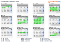 Kalender 1981 mit Ferien und Feiertagen Rheinland-Pfalz