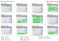 Kalender 1981 mit Ferien und Feiertagen Saarland