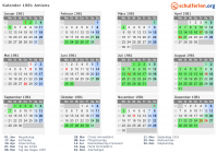 Kalender 1981 mit Ferien und Feiertagen Amiens