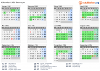 Kalender 1981 mit Ferien und Feiertagen Besançon