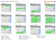 Kalender 1981 mit Ferien und Feiertagen Clermont-Ferrand