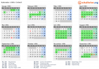 Kalender 1981 mit Ferien und Feiertagen Créteil