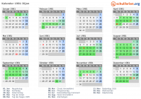 Kalender 1981 mit Ferien und Feiertagen Dijon