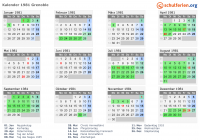Kalender 1981 mit Ferien und Feiertagen Grenoble