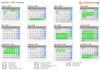 Kalender 1981 mit Ferien und Feiertagen Limoges