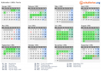 Kalender 1981 mit Ferien und Feiertagen Paris