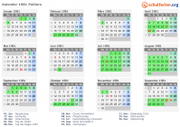 Kalender 1981 mit Ferien und Feiertagen Poitiers