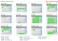 Kalender 1981 mit Ferien und Feiertagen Rennes