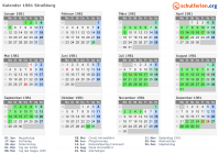 Kalender 1981 mit Ferien und Feiertagen Straßburg