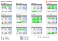 Kalender 1982 mit Ferien und Feiertagen Berlin