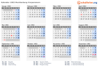 Kalender 1982 mit Ferien und Feiertagen Mecklenburg-Vorpommern