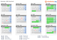 Kalender 1982 mit Ferien und Feiertagen Saarland