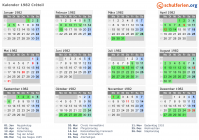 Kalender 1982 mit Ferien und Feiertagen Créteil