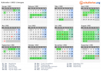 Kalender 1982 mit Ferien und Feiertagen Limoges