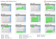 Kalender 1982 mit Ferien und Feiertagen Orléans-Tours