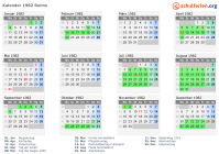 Kalender 1982 mit Ferien und Feiertagen Reims