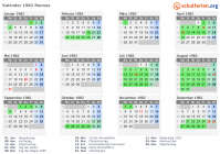 Kalender 1982 mit Ferien und Feiertagen Rennes