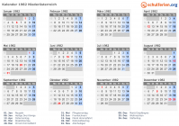 Kalender 1982 mit Ferien und Feiertagen Niederösterreich
