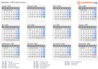 Kalender 1982 mit Ferien und Feiertagen Steiermark