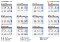 Kalender 1982 mit Ferien und Feiertagen Tirol