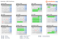 Kalender 1983 mit Ferien und Feiertagen Hamburg