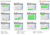 Kalender 1983 mit Ferien und Feiertagen Hessen