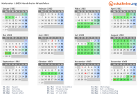 Kalender 1983 mit Ferien und Feiertagen Nordrhein-Westfalen