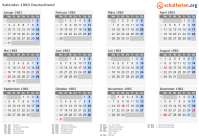 Kalender 1983 mit Ferien und Feiertagen Deutschland