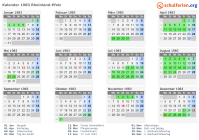 Kalender 1983 mit Ferien und Feiertagen Rheinland-Pfalz