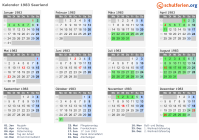Kalender 1983 mit Ferien und Feiertagen Saarland