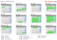 Kalender 1983 mit Ferien und Feiertagen Besançon