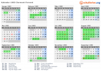 Kalender 1983 mit Ferien und Feiertagen Clermont-Ferrand