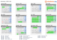 Kalender 1983 mit Ferien und Feiertagen Lille