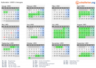 Kalender 1983 mit Ferien und Feiertagen Limoges