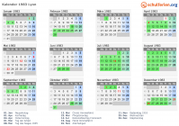 Kalender 1983 mit Ferien und Feiertagen Lyon