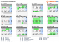Kalender 1983 mit Ferien und Feiertagen Montpellier