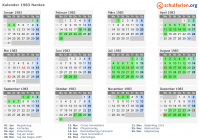 Kalender 1983 mit Ferien und Feiertagen Nantes