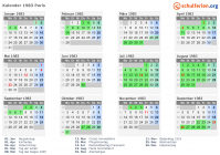 Kalender 1983 mit Ferien und Feiertagen Paris