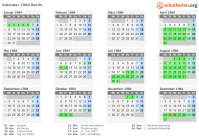 Kalender 1984 mit Ferien und Feiertagen Berlin