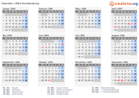 Kalender 1984 mit Ferien und Feiertagen Brandenburg