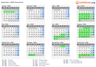 Kalender 1984 mit Ferien und Feiertagen Saarland