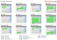 Kalender 1984 mit Ferien und Feiertagen Dijon